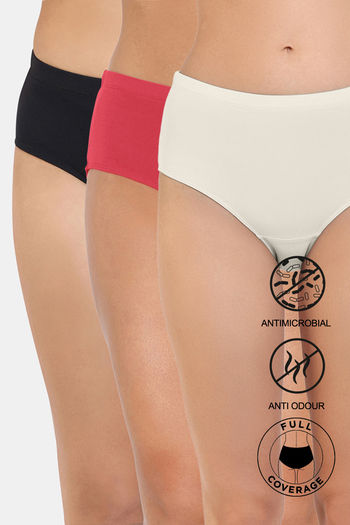 Buy Zivame Anti-Microbial Medium Rise Full Coverage Hipster Panty (Pack of 3) - Assorted